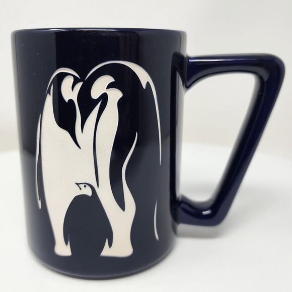 Sea World Etched Penguin Coffee Mug Navy Blue White Accent Logo on Handle NWT - Picture 1 of 8
